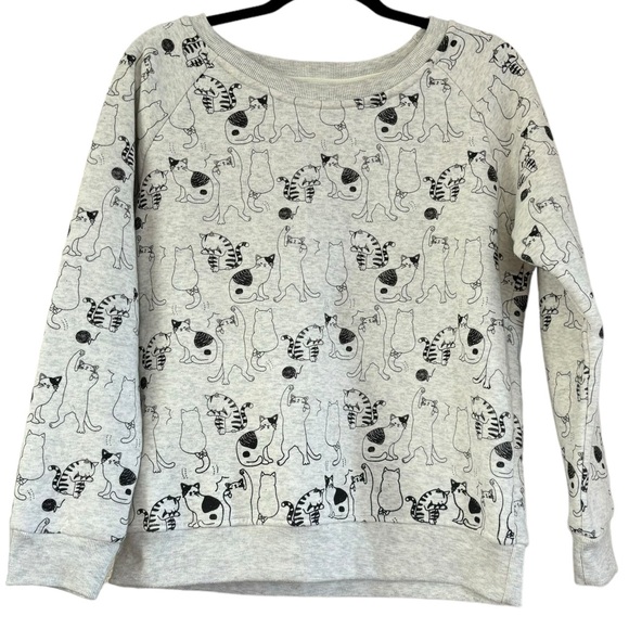 L.A. Soul Sweaters - L.A. Soul Cat Print Cozy Black White Sweatshirt Women’s L Animal Kitty Soft
